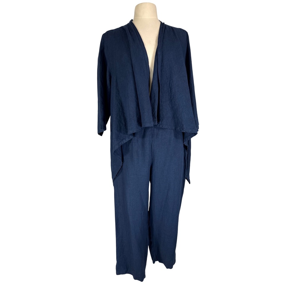 Cut Loose Blue Linen 2pc Set Cardigan Pants Large NWT Lagenlook Coastal Luxury
